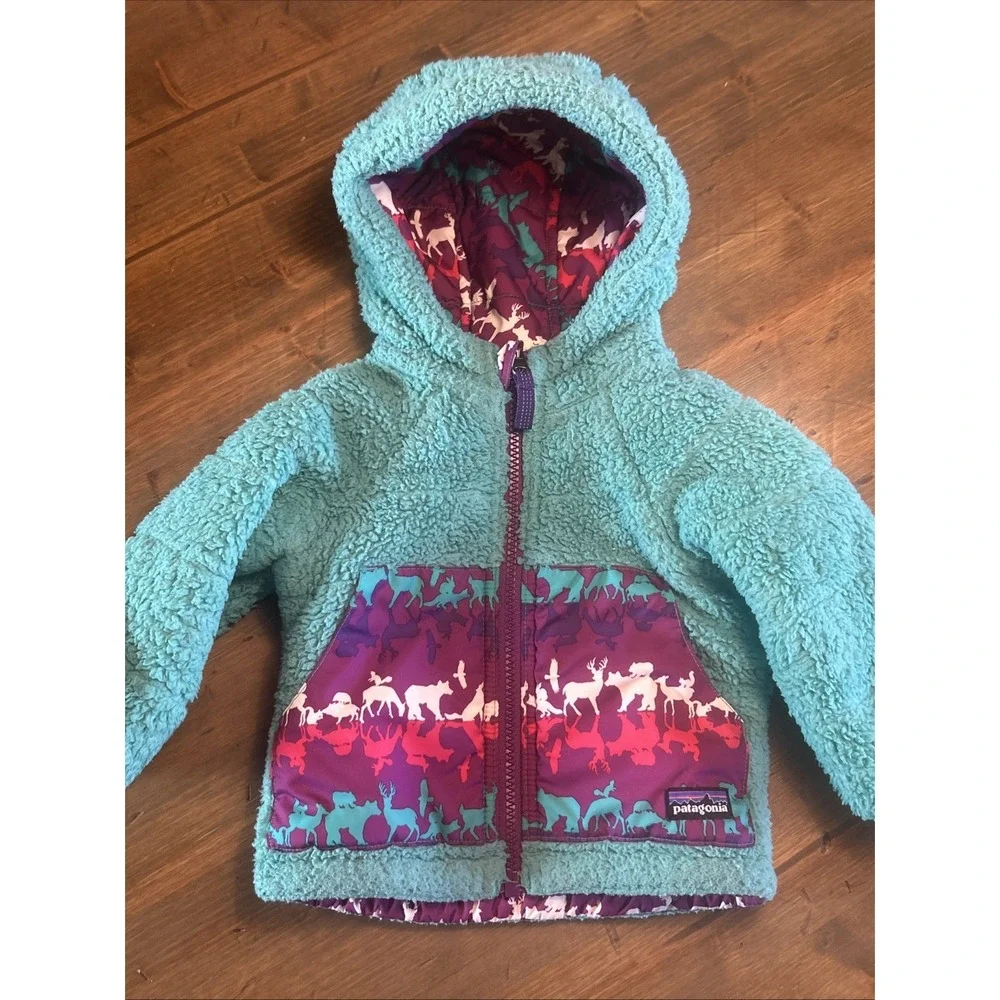 Patagonia Tribbles Reversible Toddler Puffer‎ Coat Fleece Girls 12 Months
